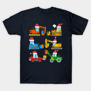 Christmas Excavator Construction Diggers Gifts Satna Hats Kids T-Shirt